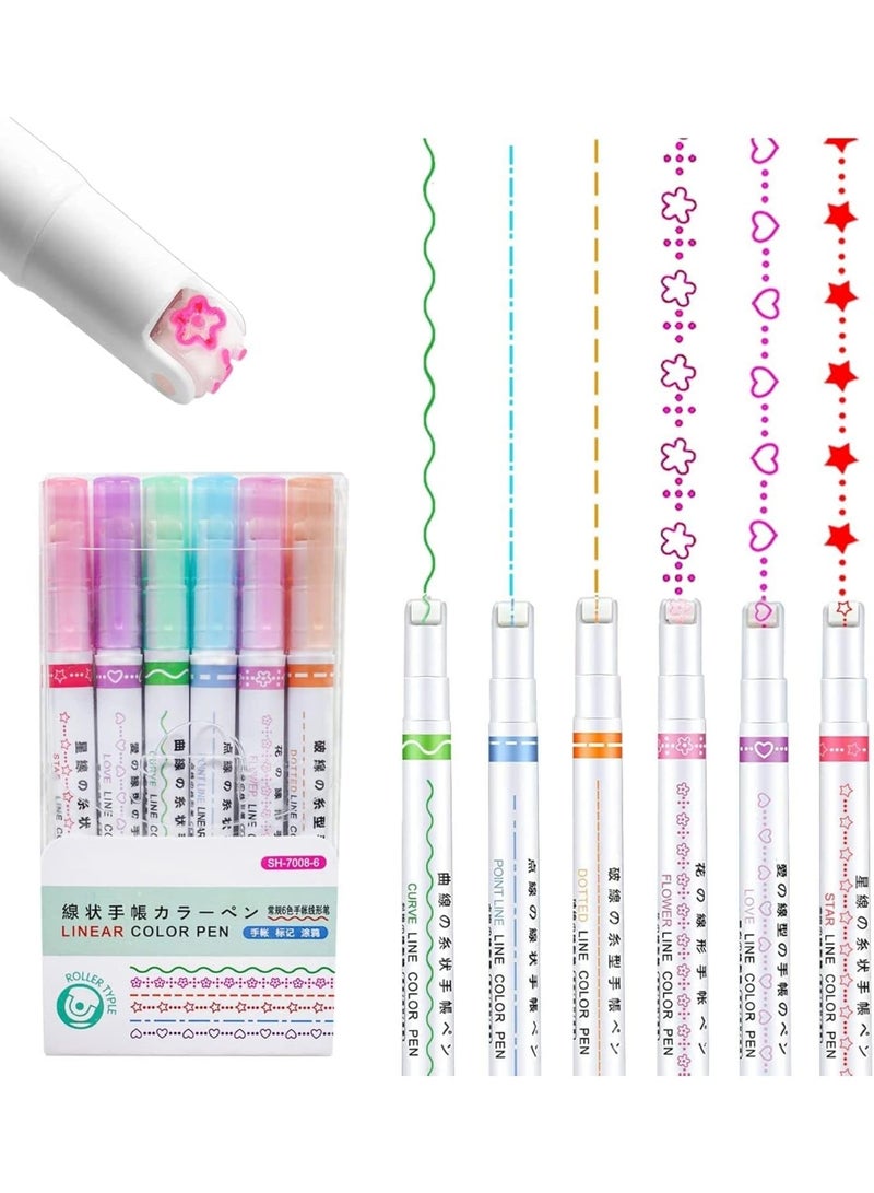 Decorative Curve Roller Highlighter Pens Set of 6 | Fluorescent Pattern Marking Pens with Rotating Wheel Tips | Creative Journaling and Bullet Journal Highlighters for Study Notes, Planners, Drawing and Craft Projects | Non Toxic Quick Dry Ink Stationery Gift Set - Image 1